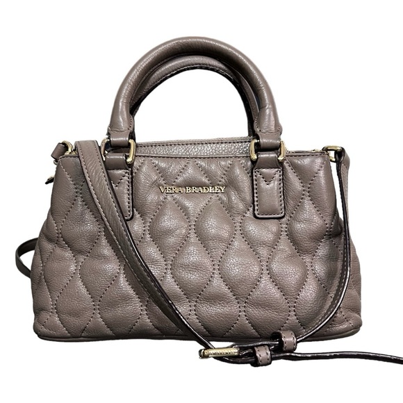 Vera Bradley Handbags - Vera Bradley Quilted Taupe Pebbled Leather Emma Mini Satchel Crossbody Bag